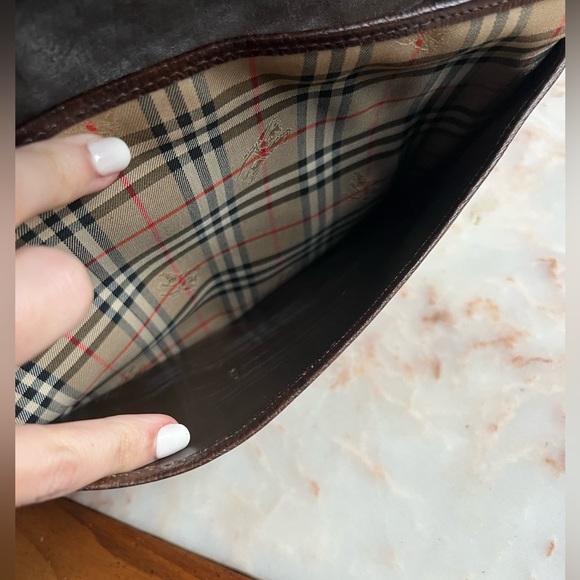 Burberry Brown Haymarket Check Canvas Clutch Bag Multi-Colored Beige - Picture 9 of 9
